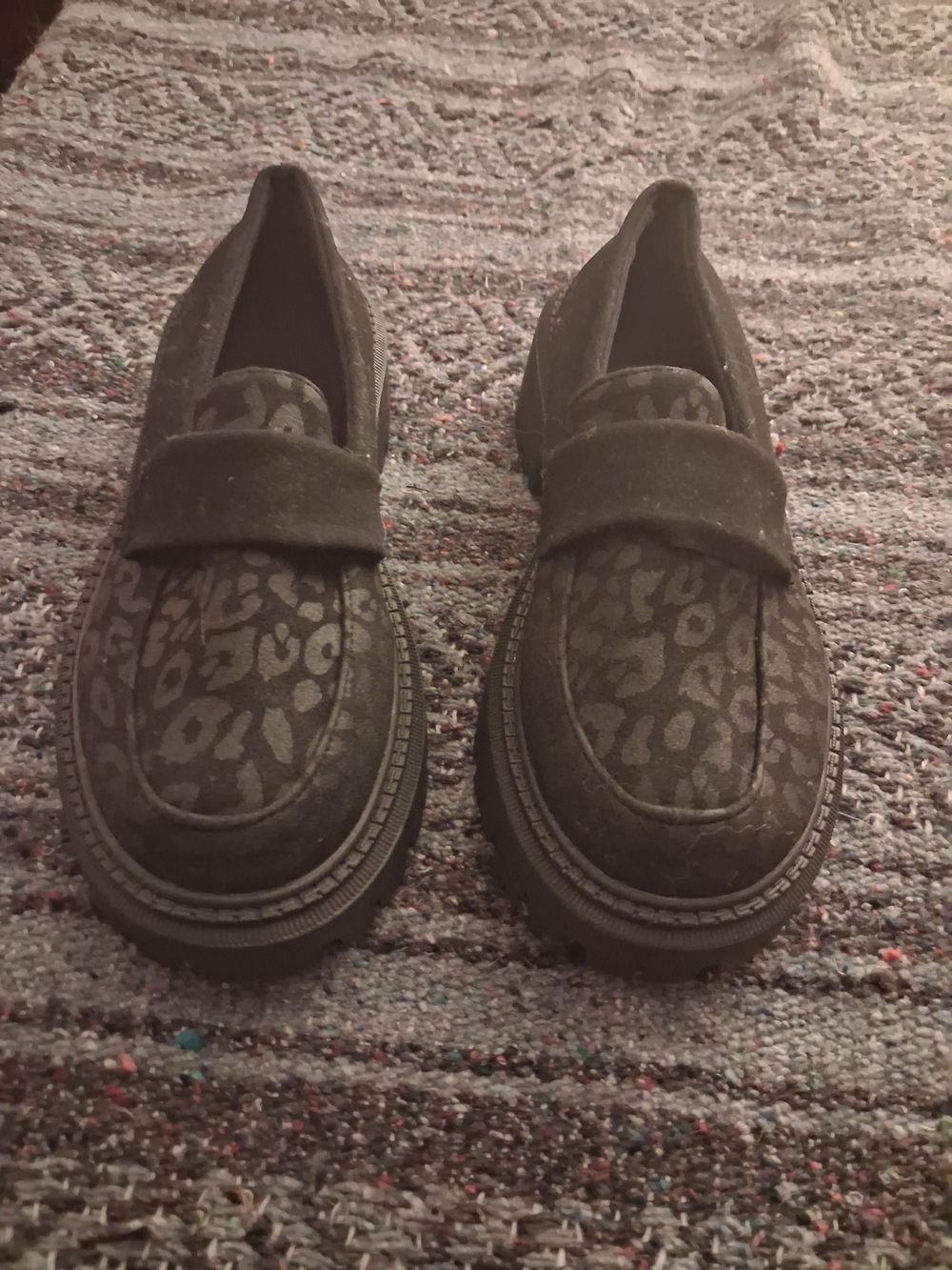 Womans Black Leopard-Print Platform Loafer. NWOT